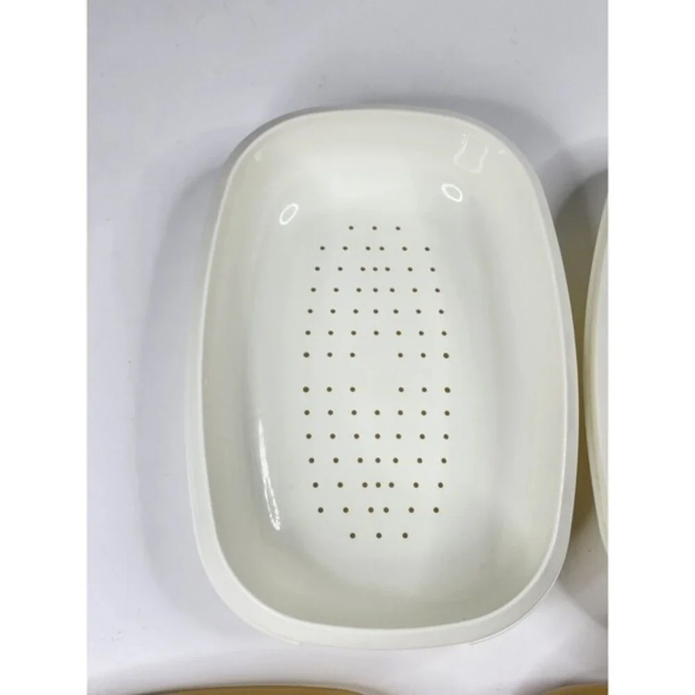 Vintage‎ Tupperware Microwave Steamer Oval 4 Piece Set Harvest Gold Strainer Lid